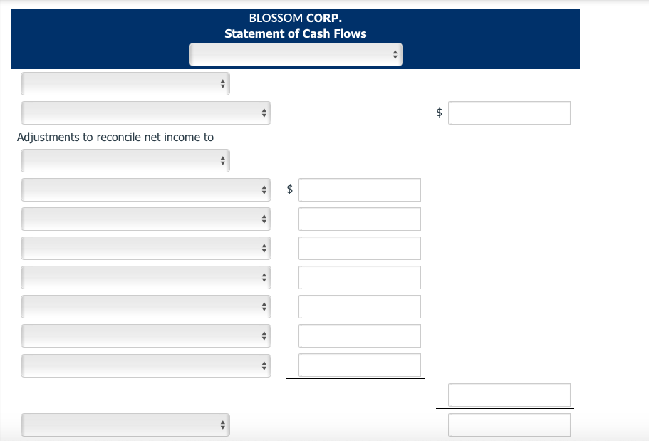 BLOSSOM CORP.
Statement of Cash Flows
Adjustments to reconcile net income to
%24
%24
