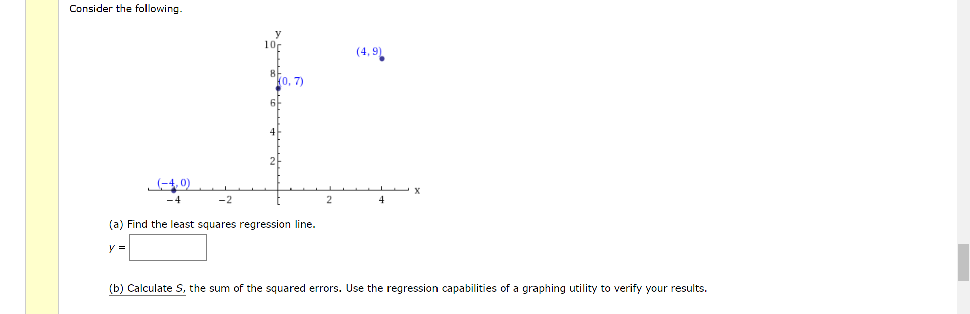 Consider the following.
y
10r
(4, 9)
8
(0,7)
