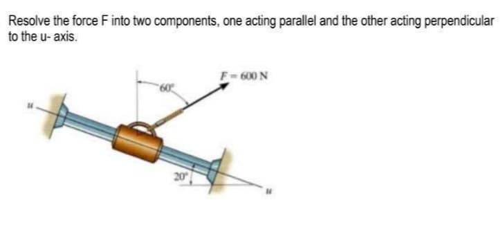 Resolve the force F into two components, one acting parallel and the other acting perpendicular
to the u- axis.
F-600 N
20
