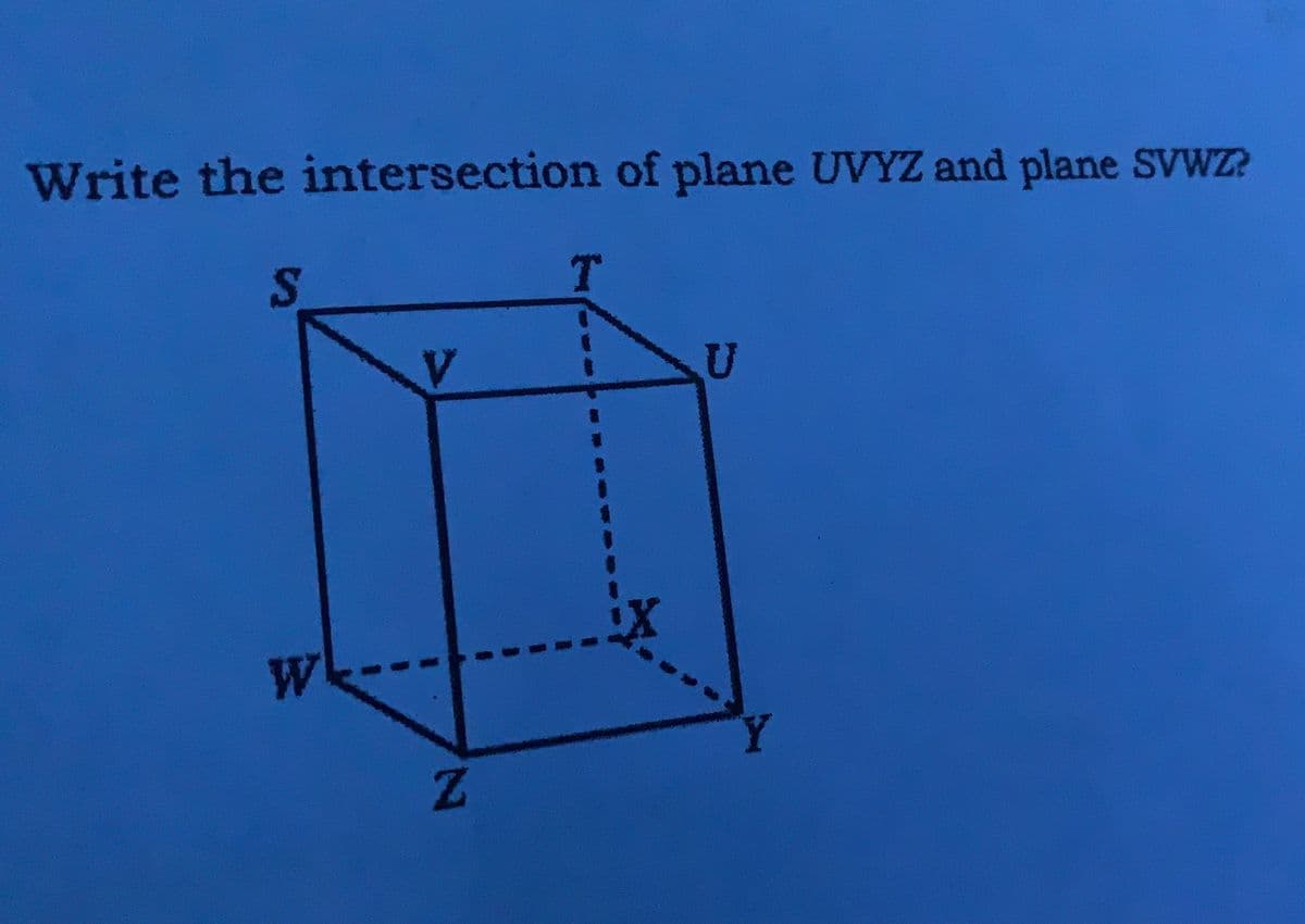 Write the intersection of plane UVYZ and plane SVWZ?
2.
