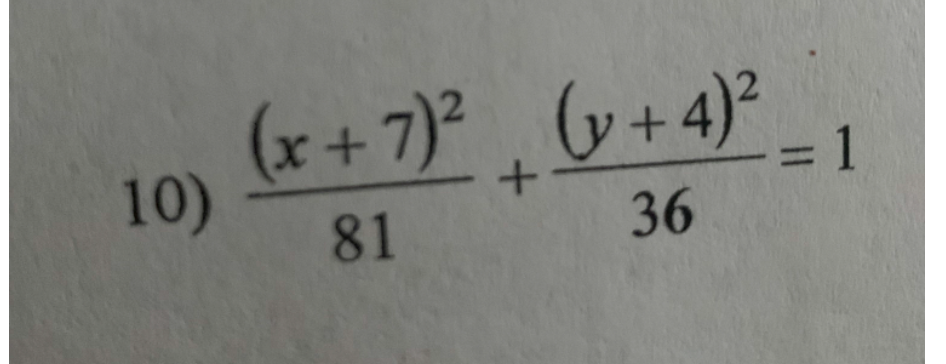 10)
(x + 7)² + (x+4)² = 1
81
36