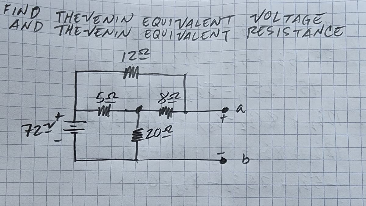 VOLTAGE
FIND THEVENIN EQUIVALENT
AND THE VENIN EQUIVALENT RESISTANCE
722²
€
52
w
122
852
MA
20-2
a
3 b