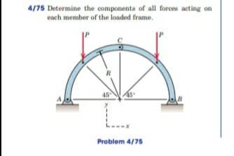 4/75 Determine the components of all forces acting on
each member of the loaded frame.
45
Problem 4/75
