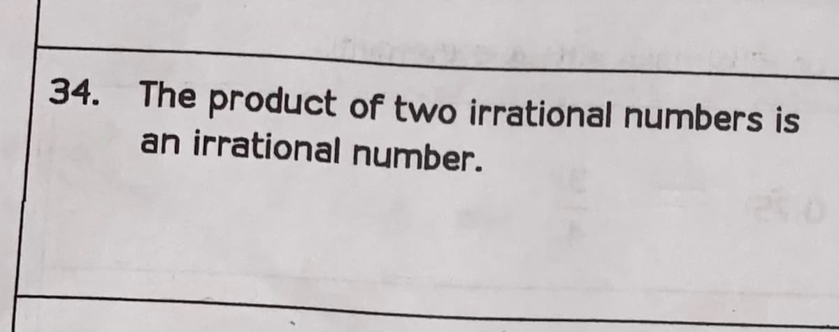 34. The product of two irrational numbers is
an irrational number.
