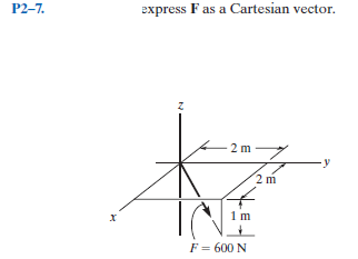 P2-7.
express F as a Cartesian vector.
2 m
х
1m
F= 600 N
