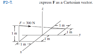P2-7.
express F as a Cartesian vector.
F = 300 N
1m
と1m
х
