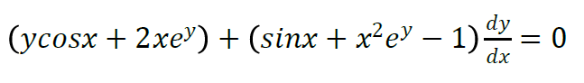 (ycosx + 2xe") + (sinx + x²e' – 1) = 0
%3D
dx
