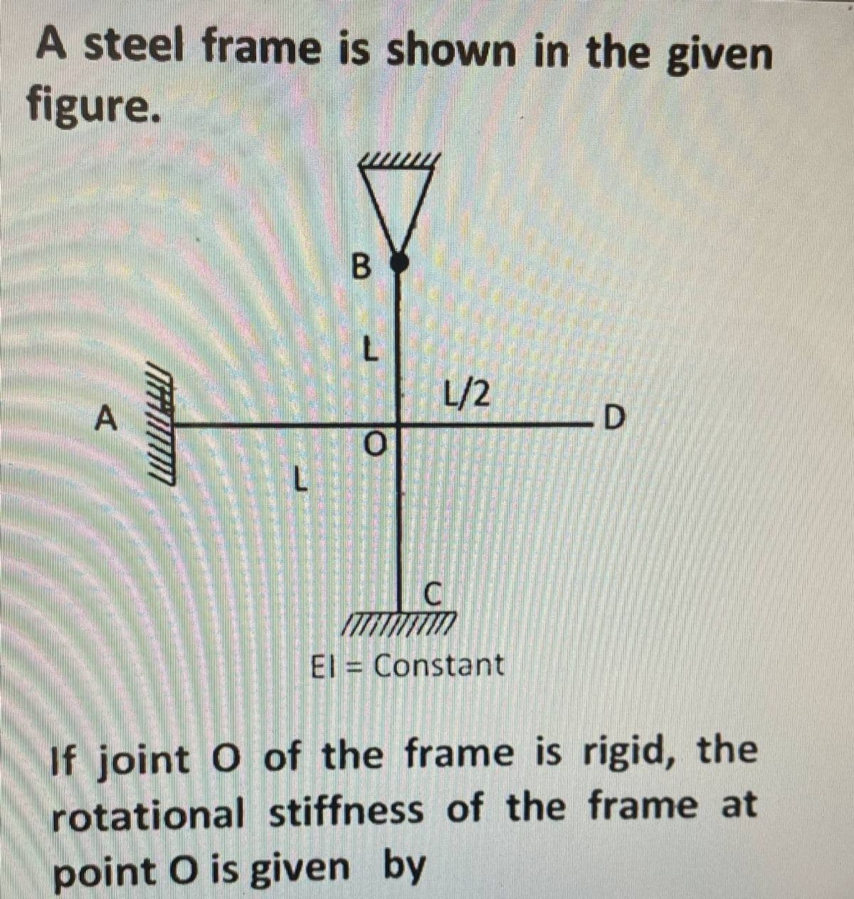 A steel frame is shown in the given
figure.
A
MANUM
L
B
L
O
L/2
C
VITKANTIN
El Constant
D
If joint O of the frame is rigid, the
rotational stiffness of the frame at
point O is given by