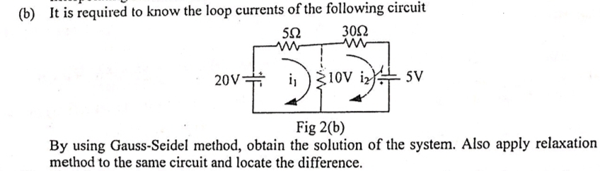 It is required to know the loop currents
52
302
20V
Ž10v izA 5V
=
Fig 2(b)
