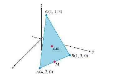 C(1, 1, 3)
c.m.
В(1, 3, 0)
M
А(4, 2, 0)
