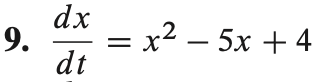 9.
dx
dt
= x2 – 5x + 4
=