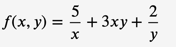 f(x, y) =
5
X
+ 3xy +
2
y