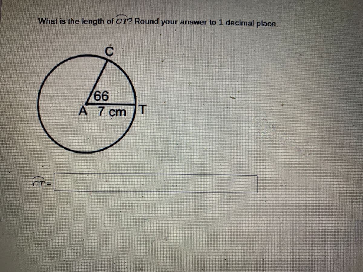 What is the length of CT? Round your answer to 1 decimal place.
66
A 7 cm T
CT%3D
