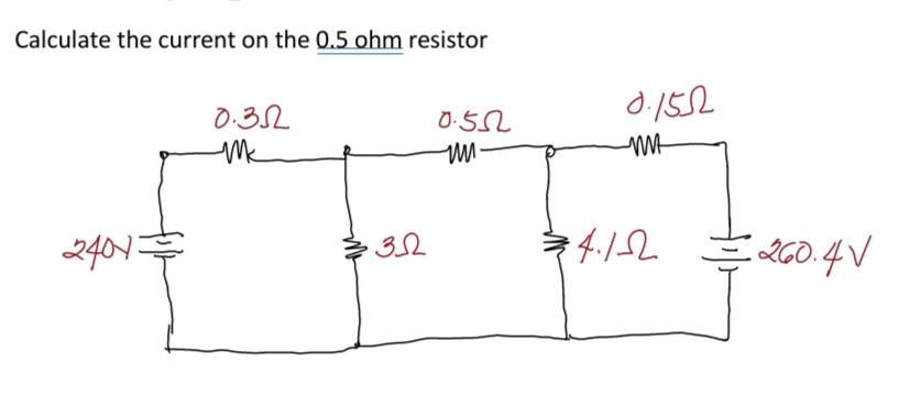 Calculate the current on the 0.5 ohm resistor
0:32
Me
0.552
2401
身2 三o. 4V
4.12
