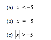 (a) \x] < -s
(b) \x| = -s
(c) x| >-5
