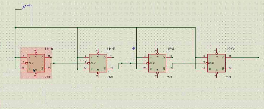 5 V
U1A
U1:B
U2:A
U2:B
15
11
CLK
CLK
CLK
16
12
10
18
12
7470
7470
7476
11
