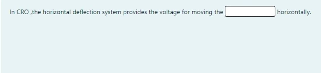 In CRO ,the horizontal deflection system provides the voltage for moving the
horizontally.
