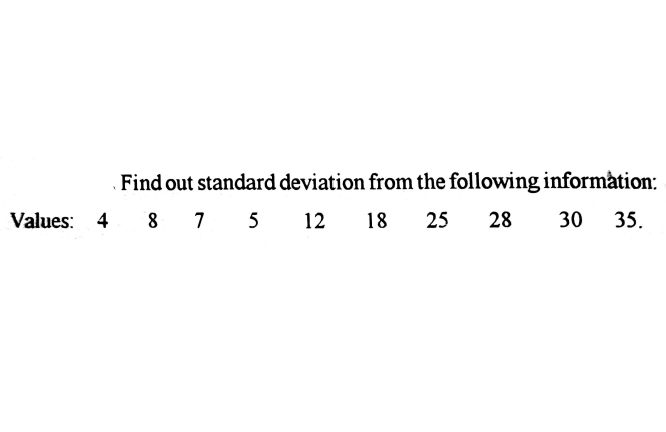 Find out standard deviation from the following informàtion:
Values: 4 8 7
5
12
18
25
28
30
35.
