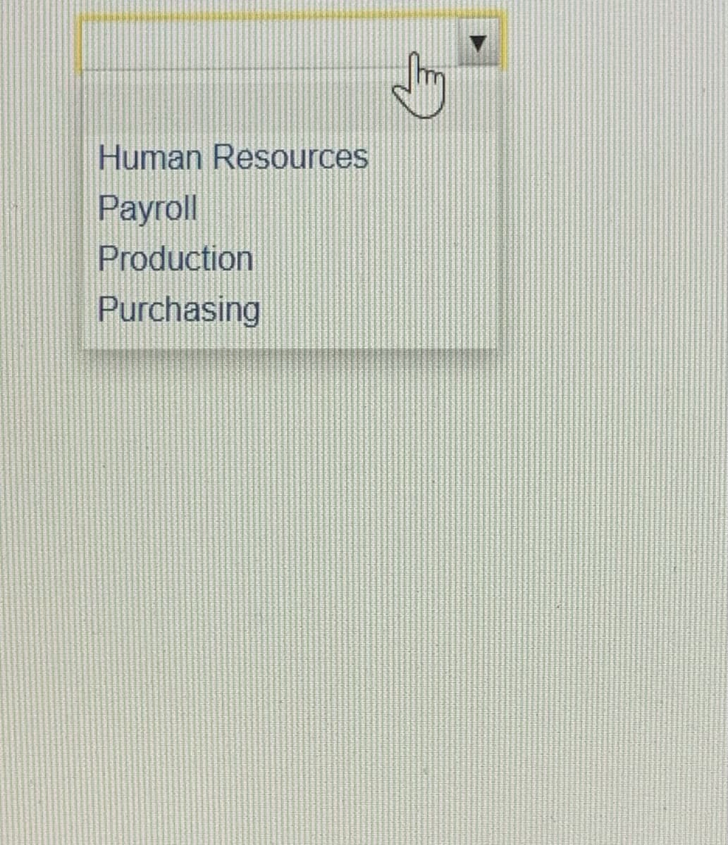 Human Resources
Payroll
Production
Purchasing
