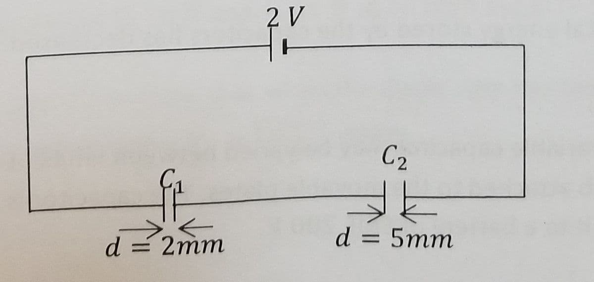 2 V
C2
d = 5mm
%3D
d = 2mm
