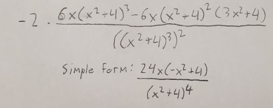 -7.6x(x?-4)-6x(x²=4)"(3x+4)
2
Simple form: 24x(-x²+4)
(x?+4)4

