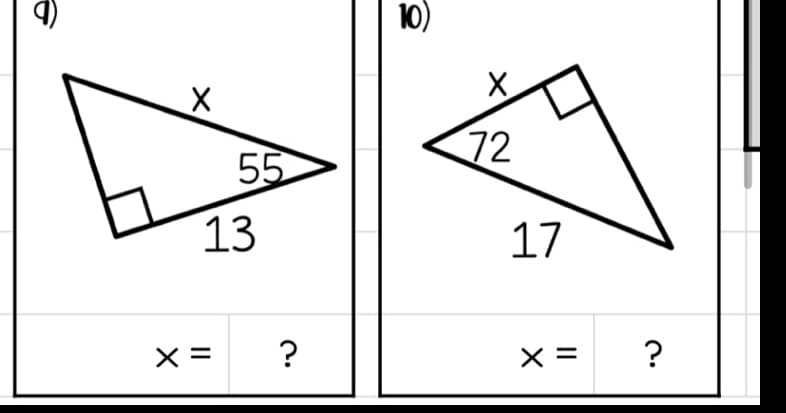 X
55
13
X =
?
10)
X
72
17
X =
?