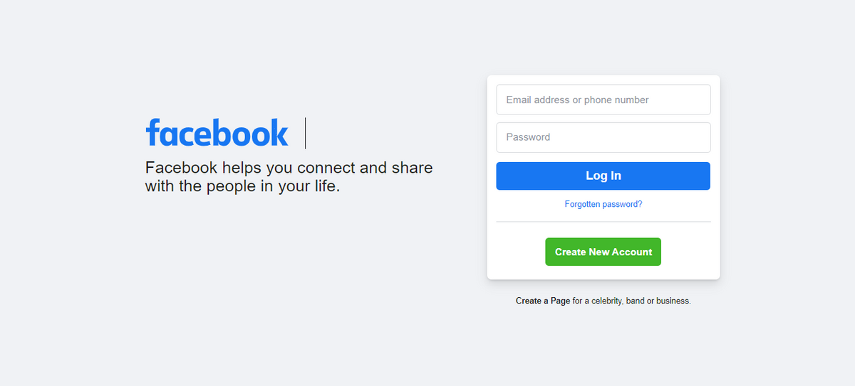 Email address or phone number
facebook |
Password
Facebook helps you connect and share
with the people in your life.
Log In
Forgotten password?
Create New Account
Create a Page for a celebrity, band or business.
