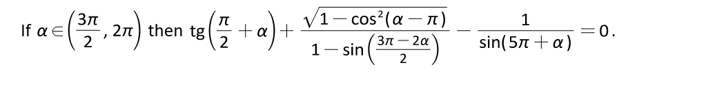 V1- cos?(a – n)
Зл
,2n) then tg
2
1
If α
+ a)+
= 0.
3n – 2a
sin(5n + a)
1- sin
2
