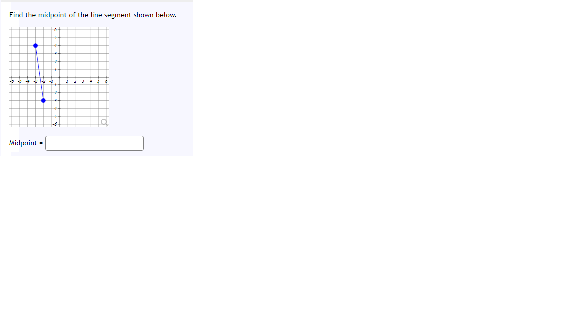 Find the midpoint of the line segment shown below.
1.
Midpoint =
