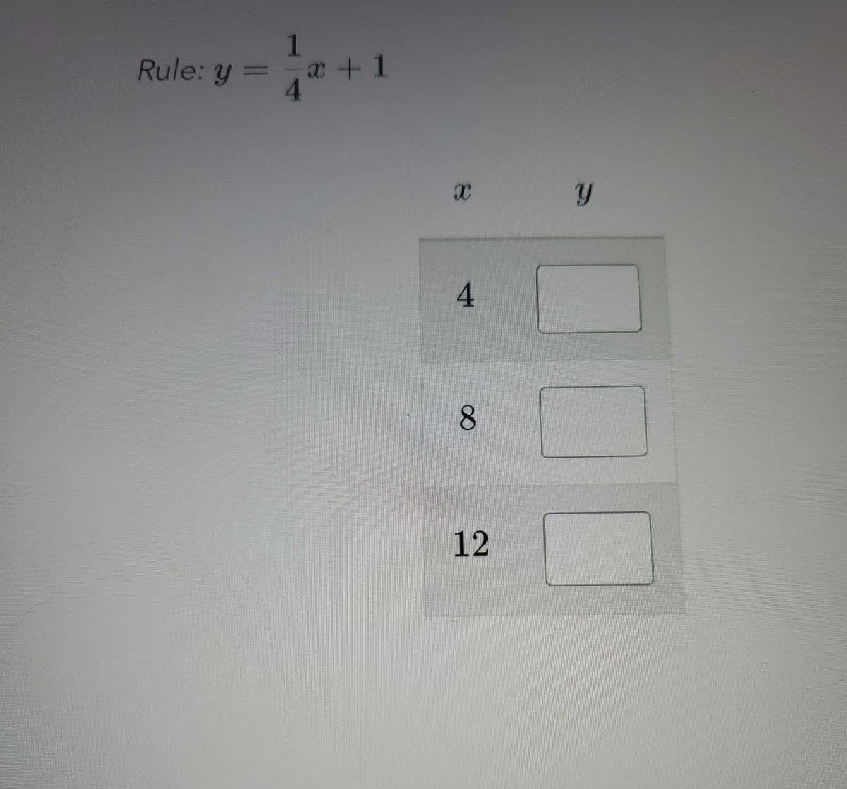 Rule: y =
1
x + 1
4
8.
12
