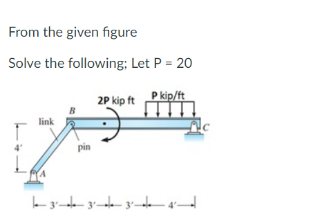 From the given figure
Solve the following; Let P = 20
2P kip ft P kip/ft
link
pin
3² 3² 34