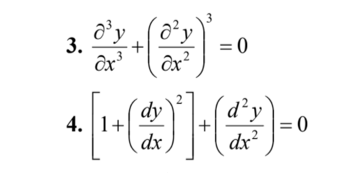 3
d’y
3.
= 0
ôx
Əx²
2
dy
4. 1+
dx
d²y'
= 0
dx?
