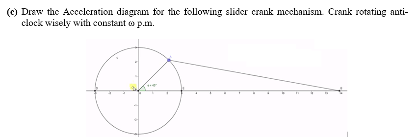 (c) Draw the Acceleration diagram for the following slider crank mechanism. Crank rotating anti-
clock wisely with constant o p.m.
4
11
12
