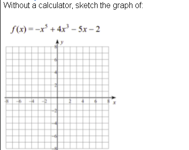 Without a calculator, sketch the graph of:
S(x) =-x* + 4x³ – 5x – 2
