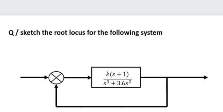 Q/ sketch the root locus for the following system
k(s + 1)
s3 + 3.6s2
