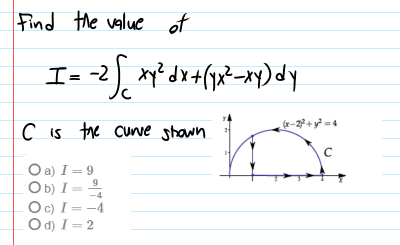 Find the value of
I= -2
は-2+デ=4
C is the cune shawn
O a) I= 9
Ob) I =
Oc) I= -4
O d) I= 2
9
