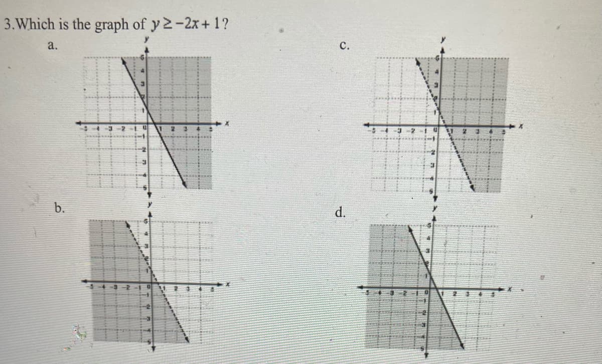 3. Which is the graph of y2-2x+1?
a.
C.
b.
d.
