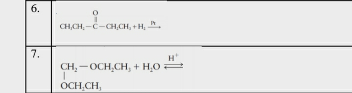 6.
CH,CH, –C–CH,CH, +
Pt
+H;
7.
CH, – OCH,CH, + H,O
-
OCH,CH,
