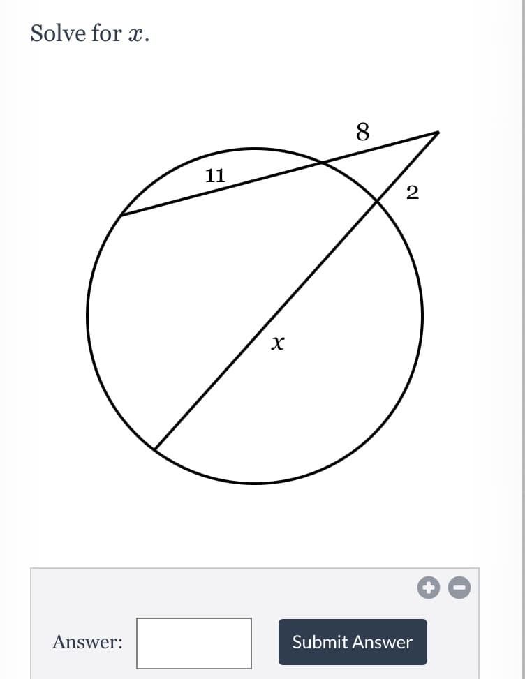Solve for x.
8.
11
Answer:
Submit Answer
