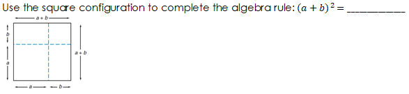Use the square configuration to complete the algebra rule: (a + b)? =.
a+b
--
