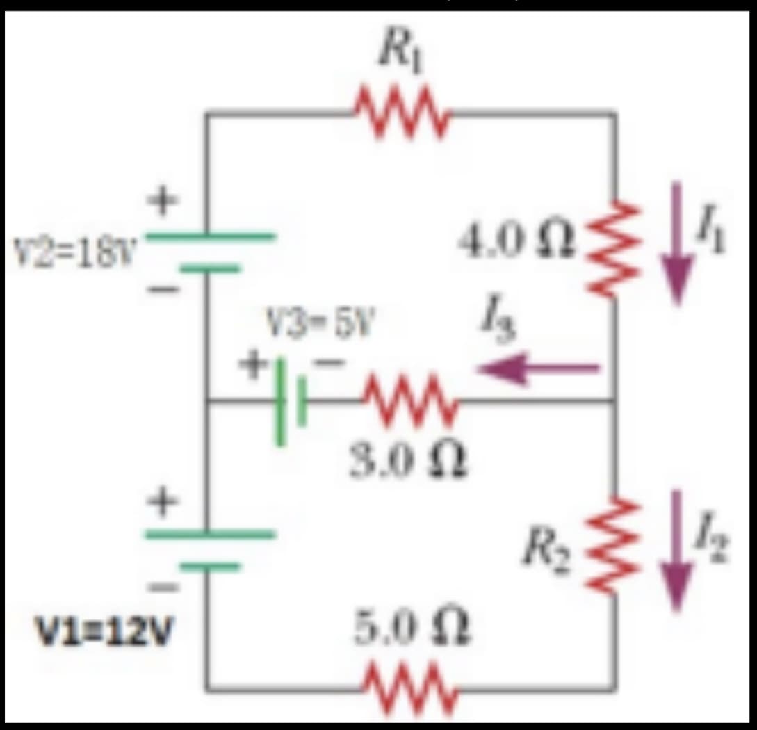 v2-18v
4.0 ΩΣ
V3- 5V
3.0 0
R2
V1=12V
5.0 N
