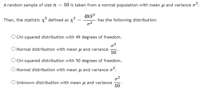 the statistic X defined as X =
49S
2
