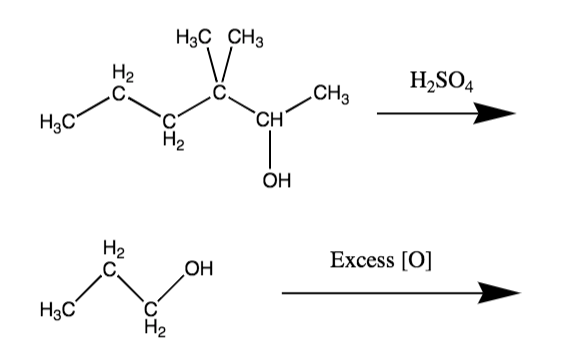 H3C CH3
H,SO4
H2
.C.
„CH3
`CH'
H3C°
H2
ОН
H2
Excess [O]
OH
H3C
H2
