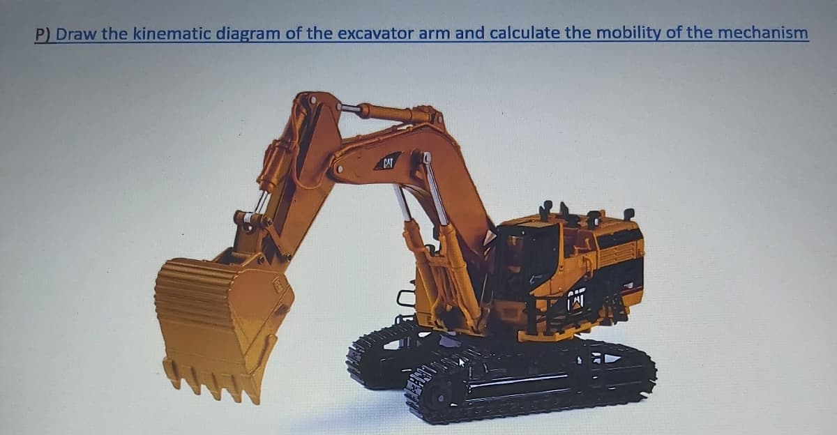 P) Draw the kinematic diagram of the excavator arm and calculate the mobility of the mechanism
