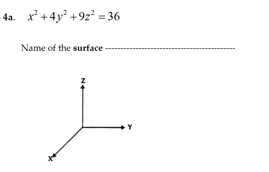 4a. x +4y? +9z? = 36
Name of the surface
Y
