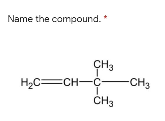 Name the compound.
ÇH3
-CH3
H2C=CH-c-
CH3
