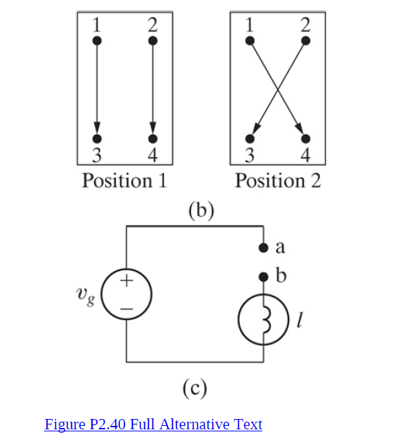 2
4
Position 1
Position 2
(b)
b
Vg
(c)
Figure P2.40 Full Alternative Text
+,
