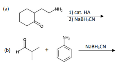 (a)
HN
1) cat. HA
2) NaBH3CN
NH
NABH;CN
(b)
H'
