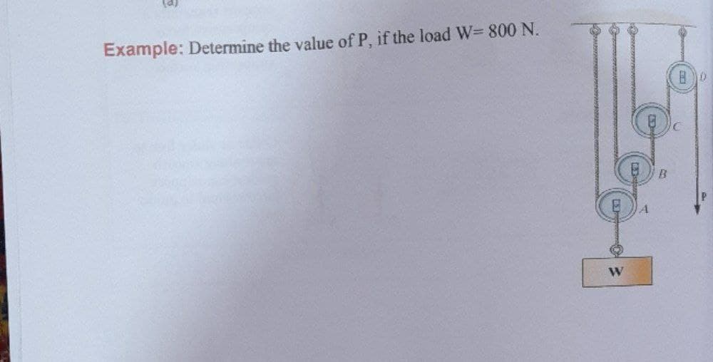(a)
Example: Determine the value of P, if the load W= 800 N.
W.
