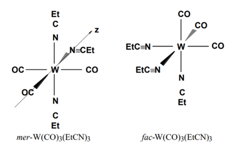 Et
co
co
N
EtC=N -
W — со
co
N CEt
W-
co
EtC=N
N
N
Et
Et
mer-W(CO)3(EtCN)3
fac-W(CO)3(EtCN)3
